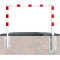 Access barriers | with triangular locking mechanism | swing-back | with top bar | hot-dip galvanized and white coatedwith red reflecting stripes | total width: 2500 mm